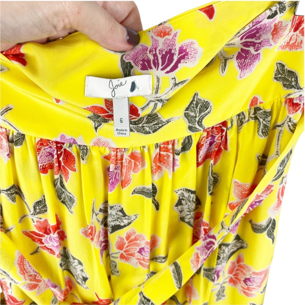 JOIE Yellow Ruffle Faux Wrap Floral SILK Midi Skirt with Tie Size 6 - Picture 11 of 11